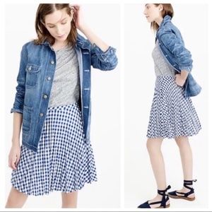 J CREW Skirt Plaid Blue White Gingham Linen Full Circle